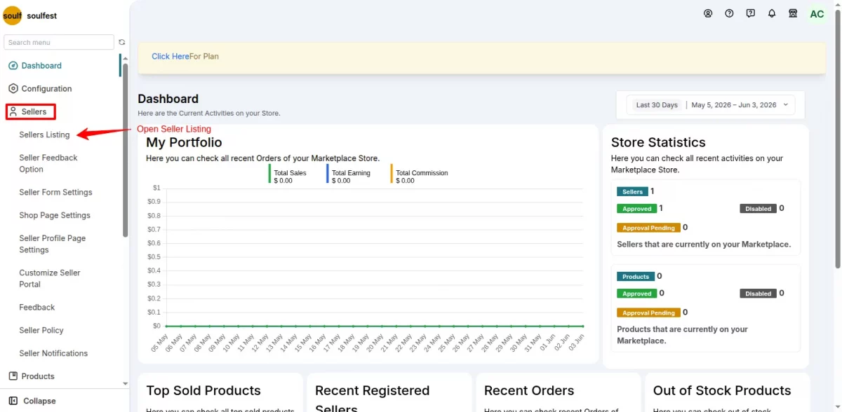 seller listing admin dashboard