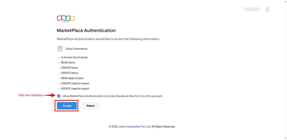 zoho marketplace authentication