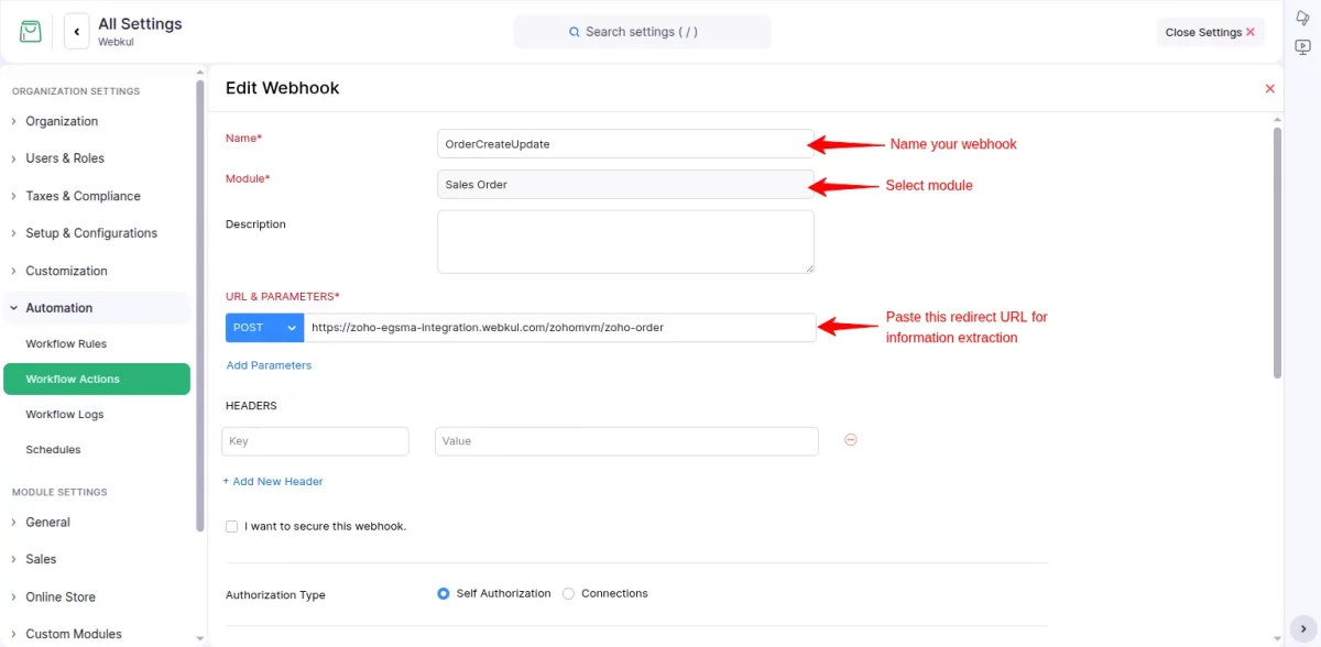 webhook redirect url