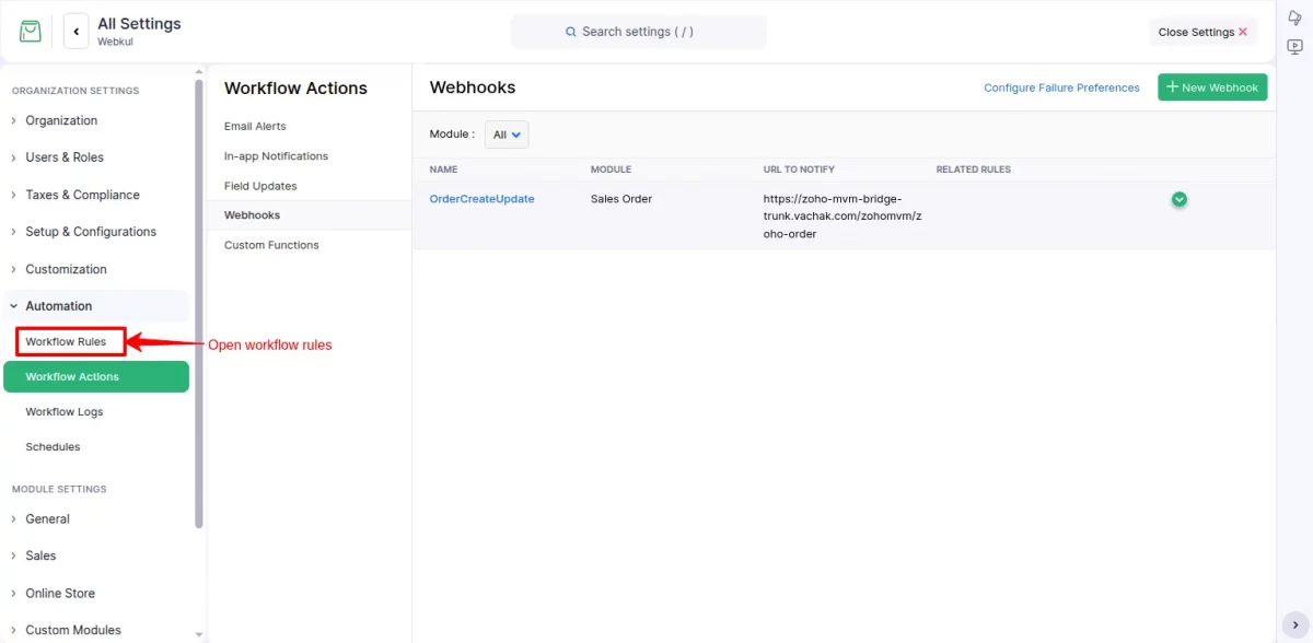 zoho workflow rules