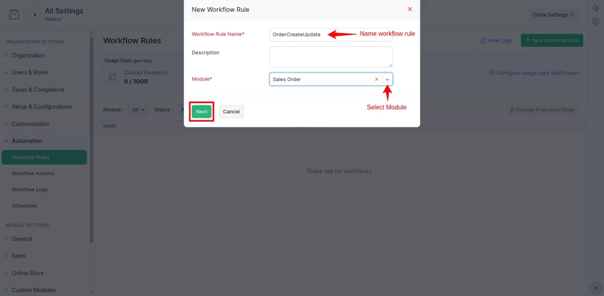 workflow rules for sales order