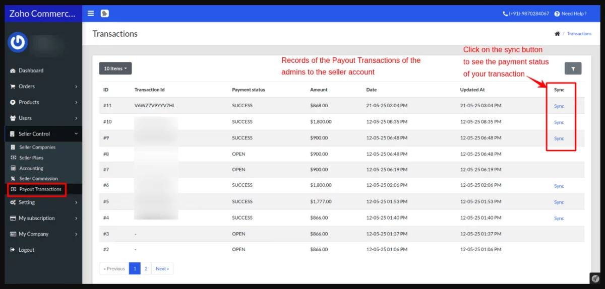 multivendor admin transactions