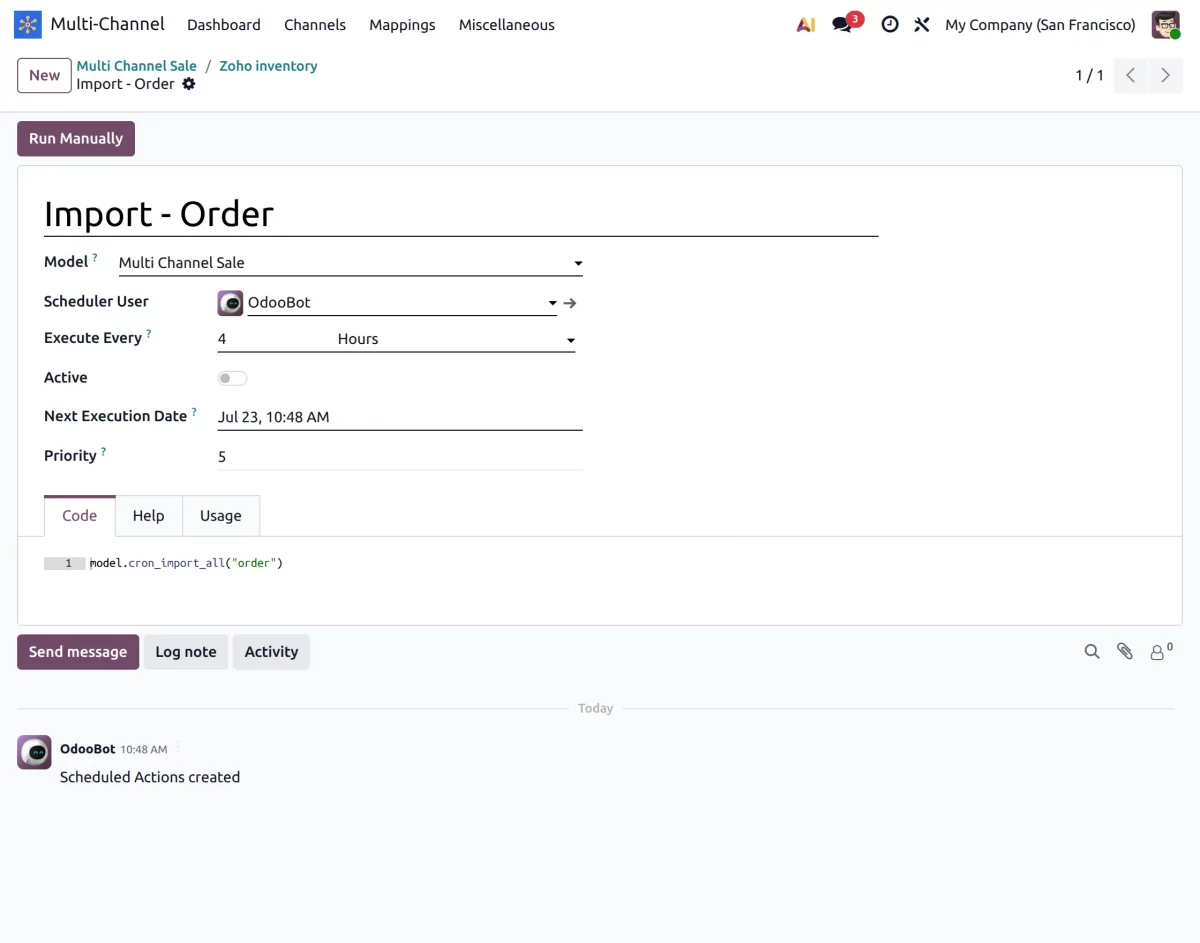 cron configuration tab