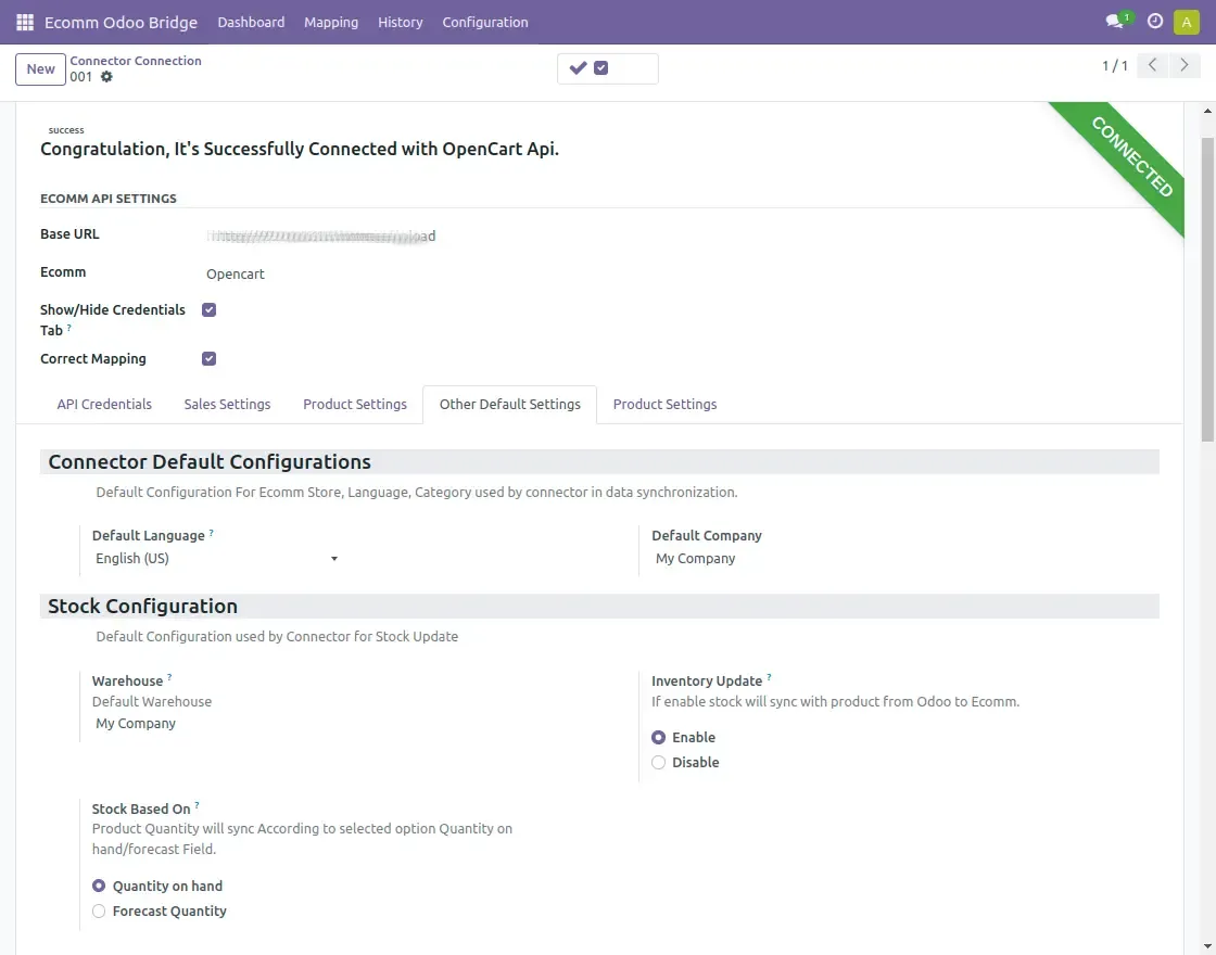 Other Default Setting tab