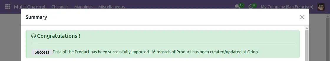 Product Import success