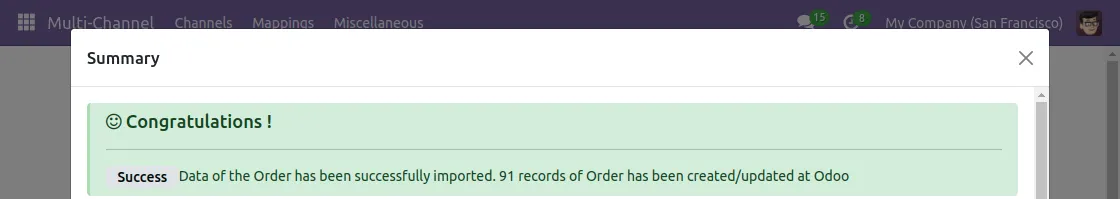 Order Import success