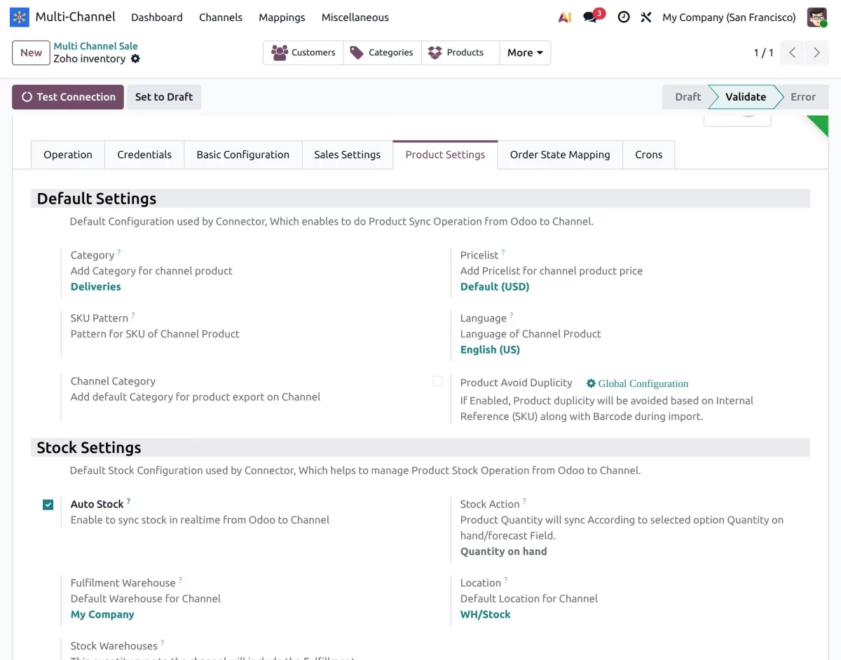 product settings