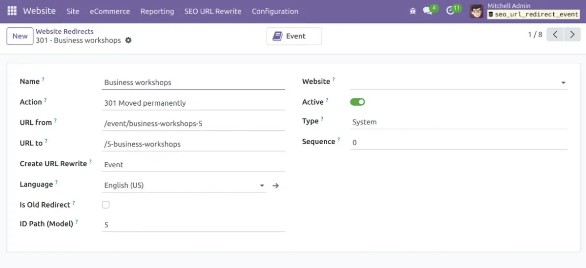 Enter the details to create website redirects url