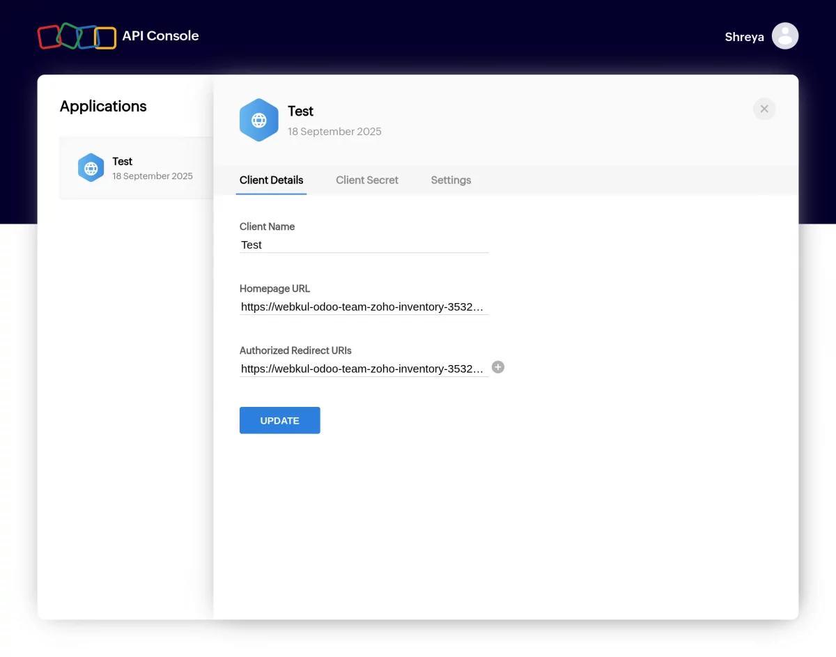 zoho client details
