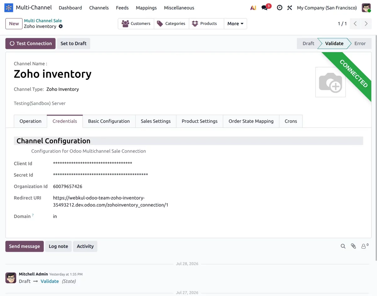zoho inventory odoo connection