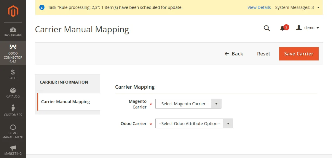 Delivery Manual MappingManually map the delivery methods from Magento to Odoo b