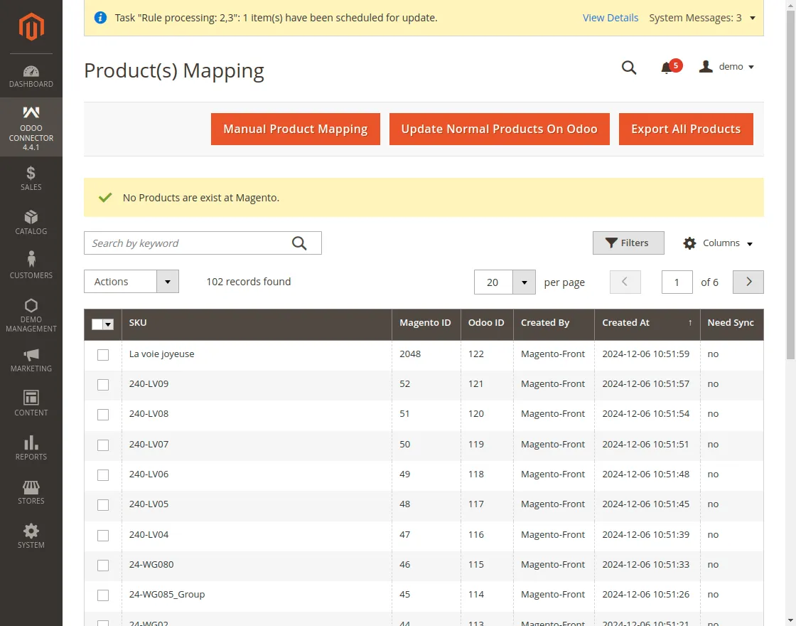 Product synchronization Export All Products to exp