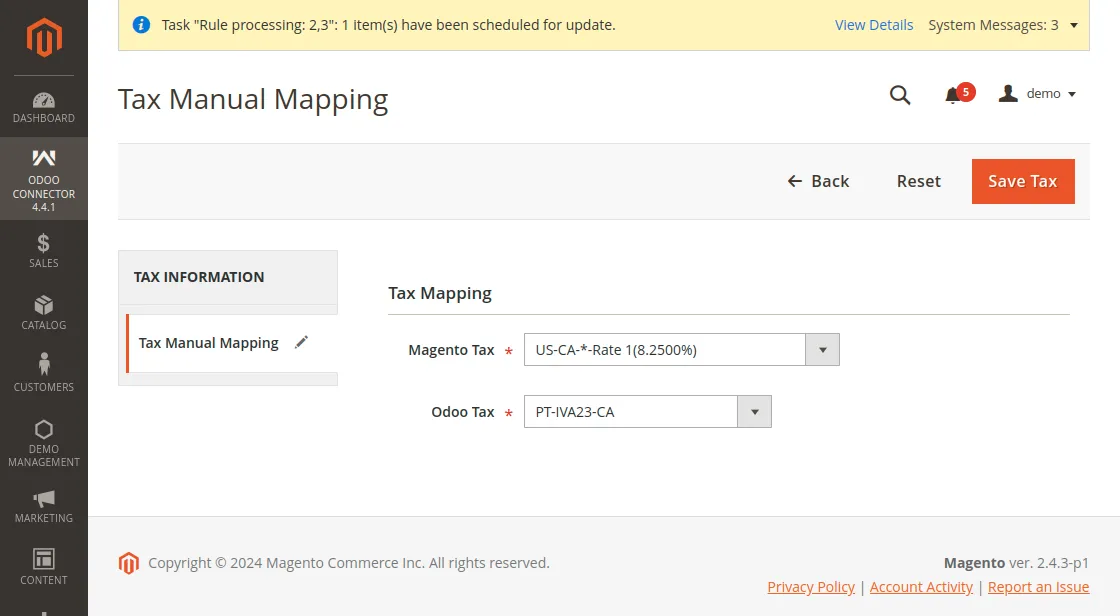 Tax Manual Mapping the taxes from Magento to Odoo by just clicking o