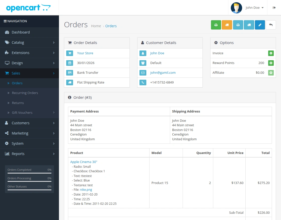 single order details
