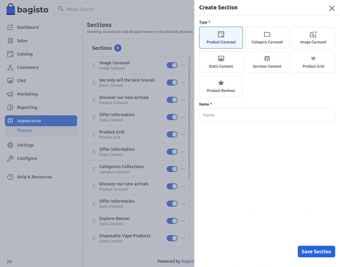 create new section