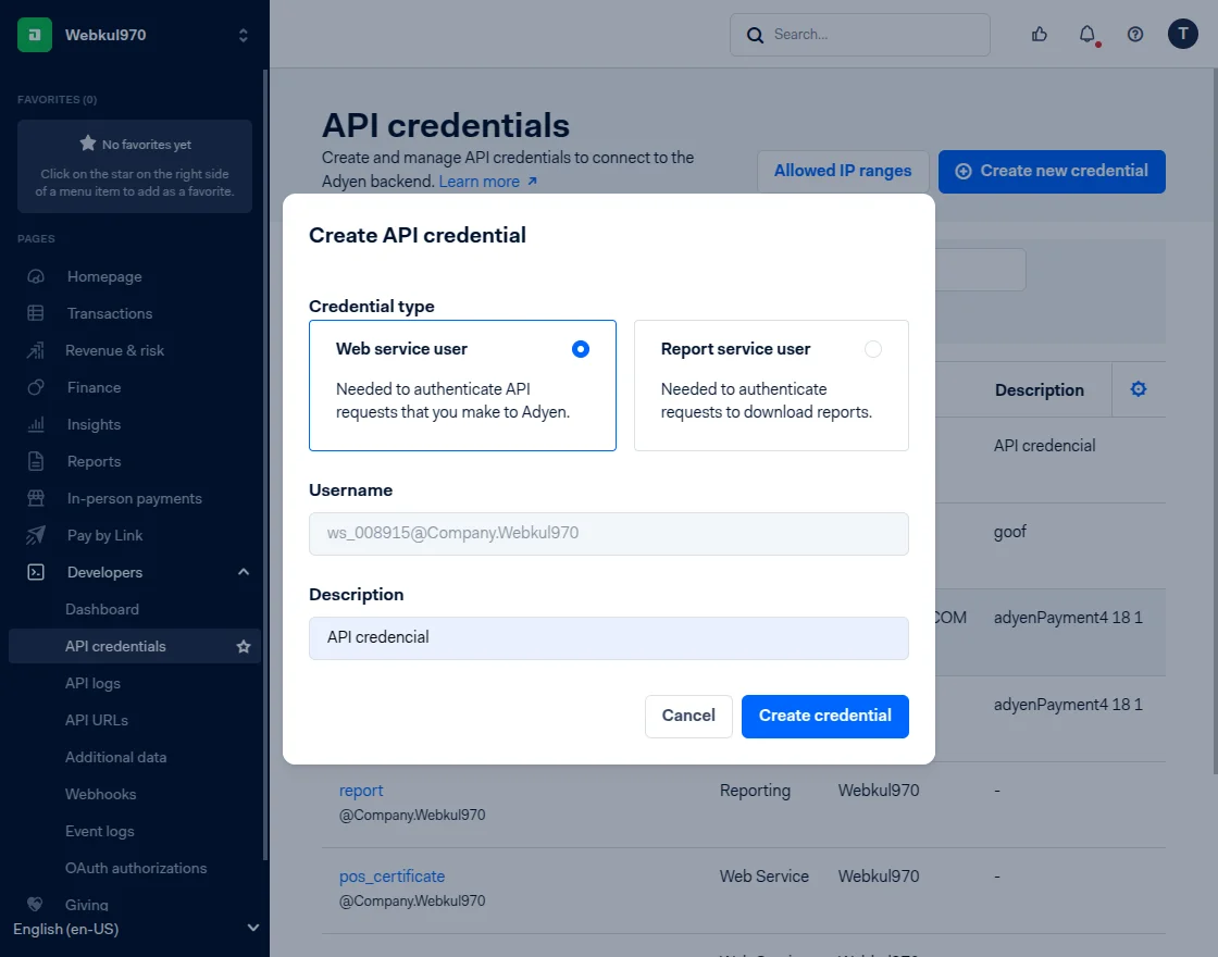 API- Credentials description