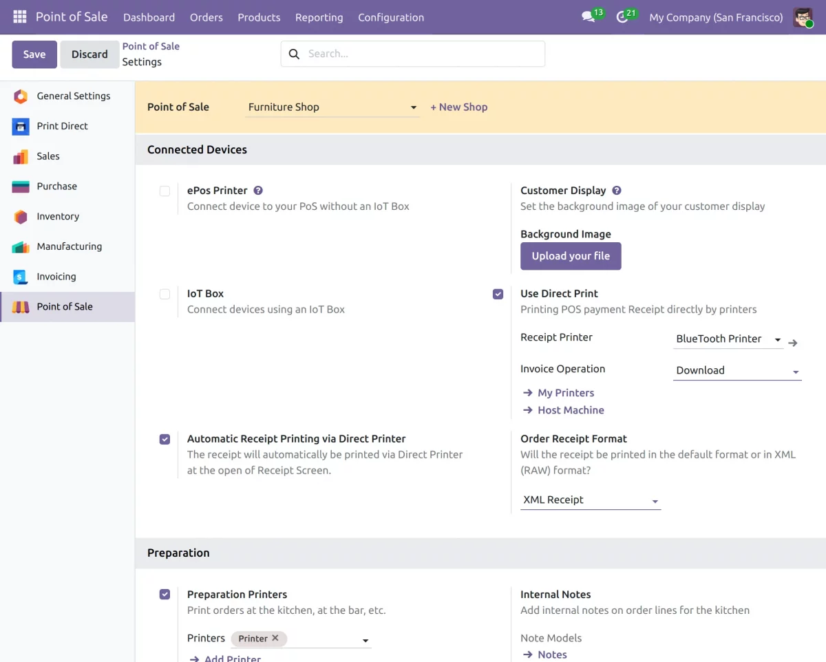 pos direct print config