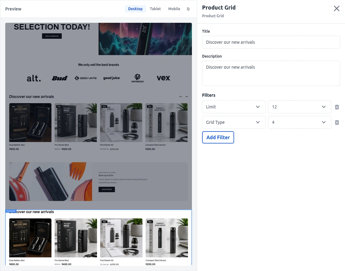 product grid