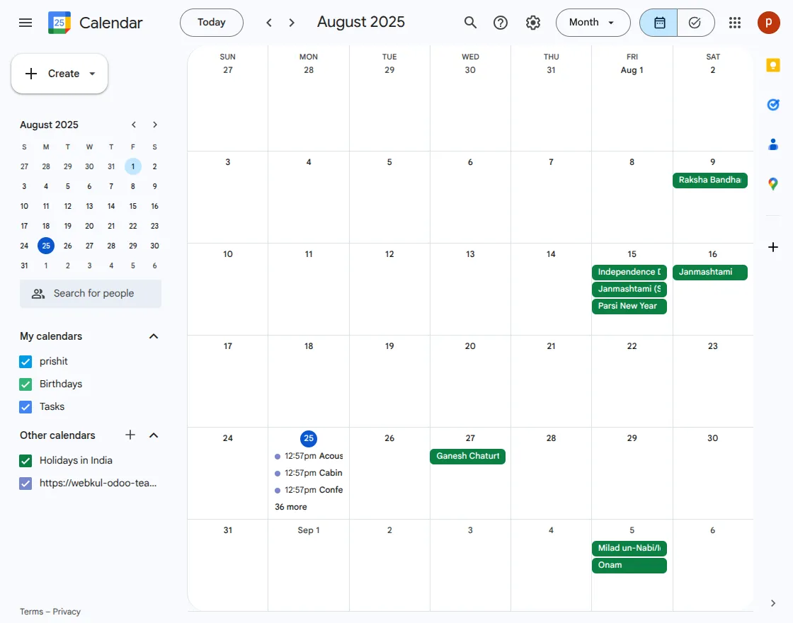 open calander of your choice