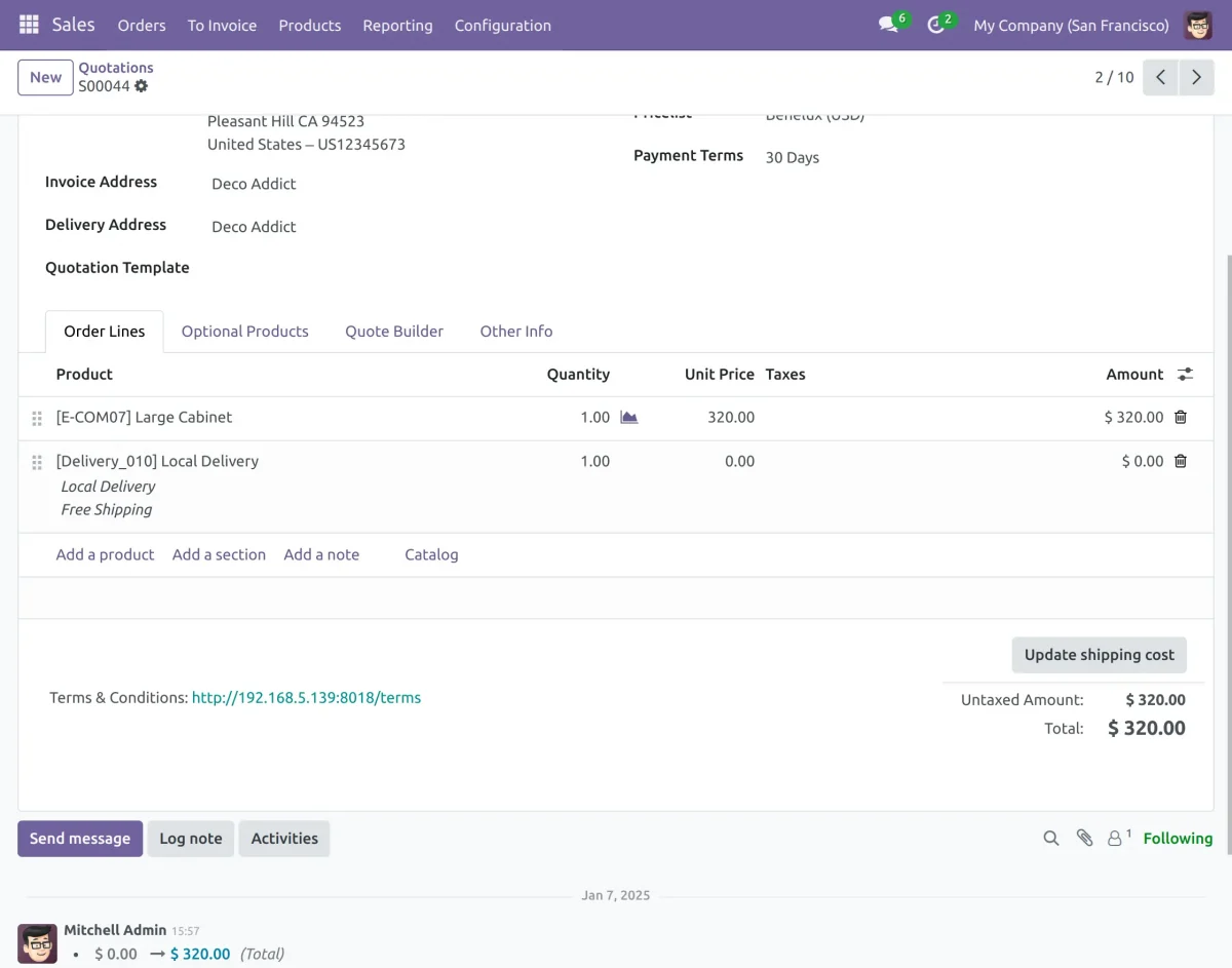 Selecting a delivery method for each product.
