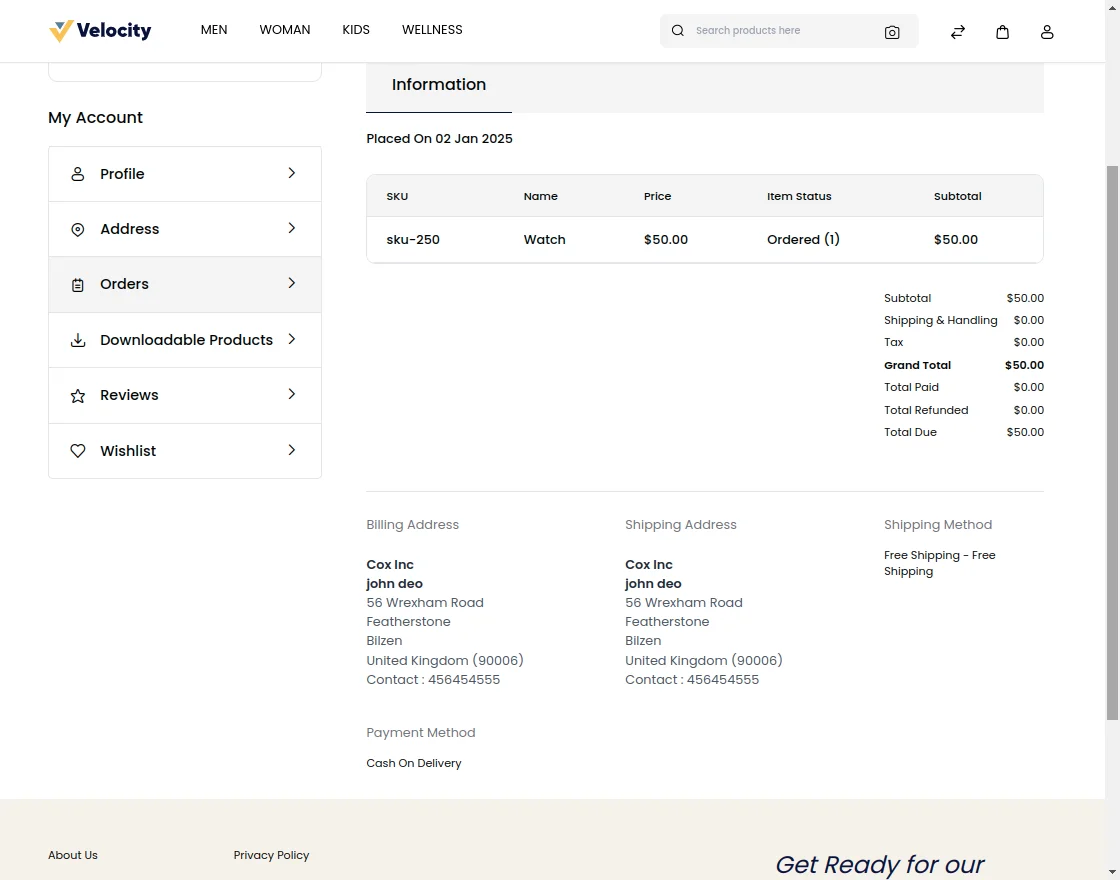 Webkul Bagisto Whatsapp Notification Customer Order detail