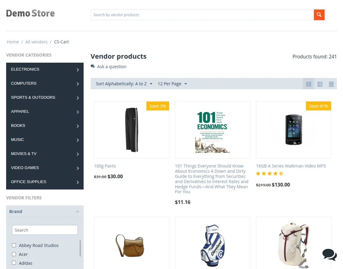 Vendors products on store