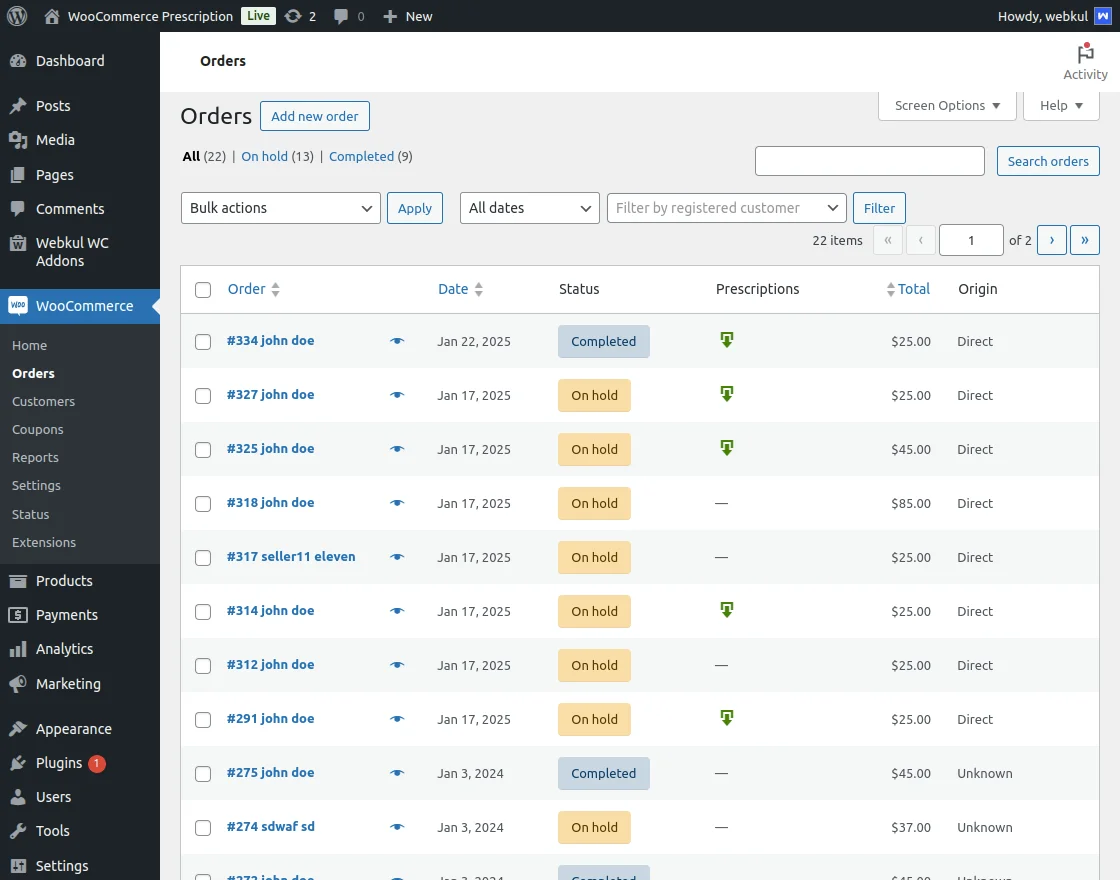 admin end order list
