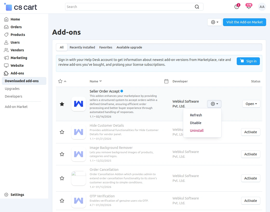 seller order accept module
