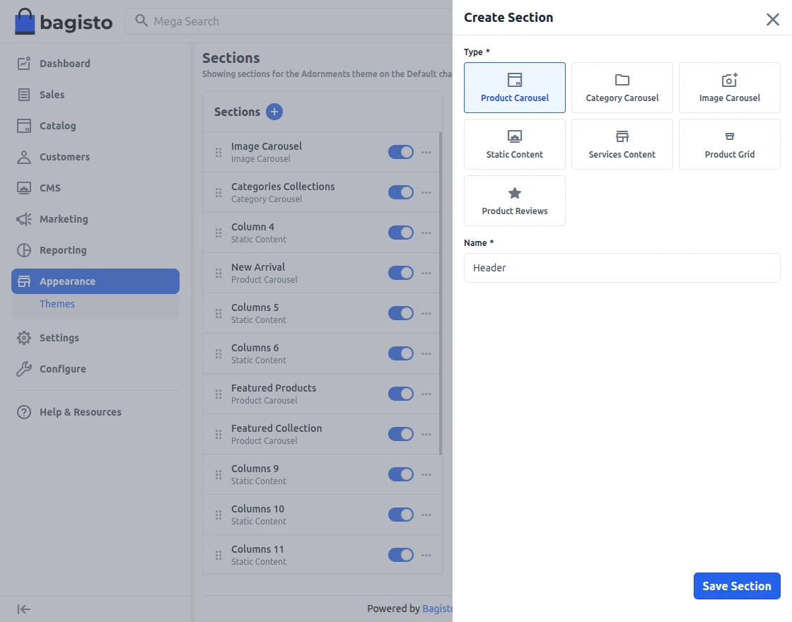 Create Section Page