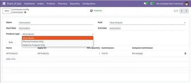 select the product type