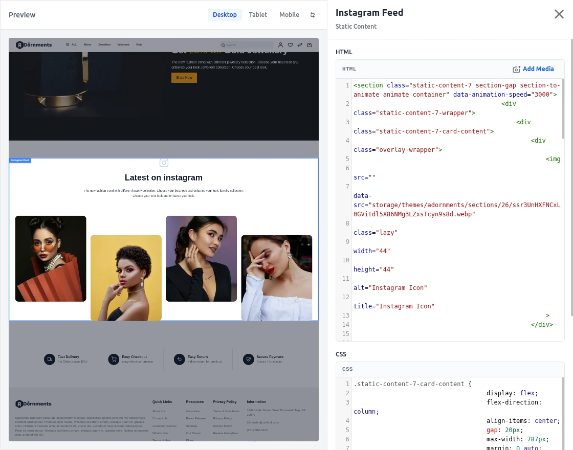 Static contenet edit page
