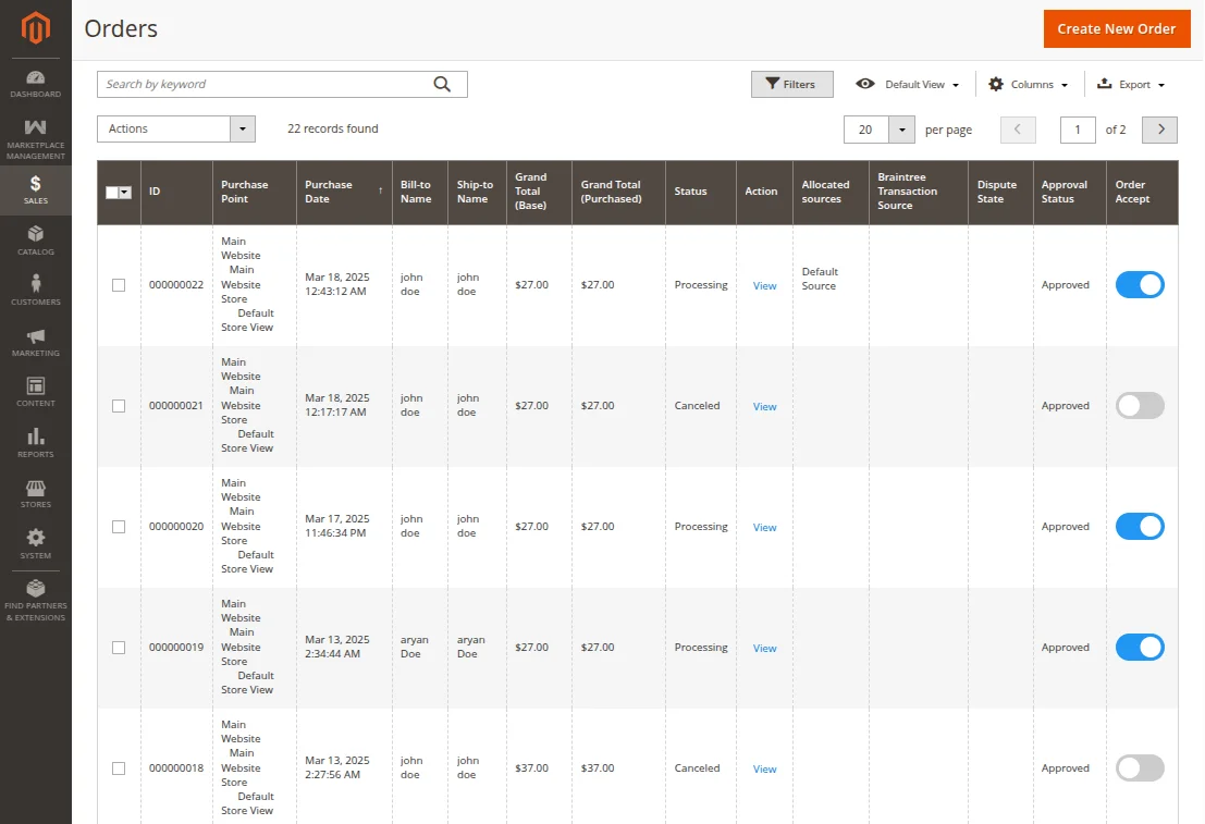 admin managing seller orders