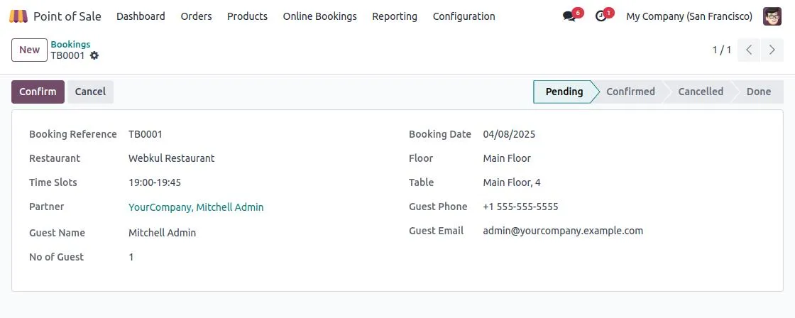 detailed info of booking 