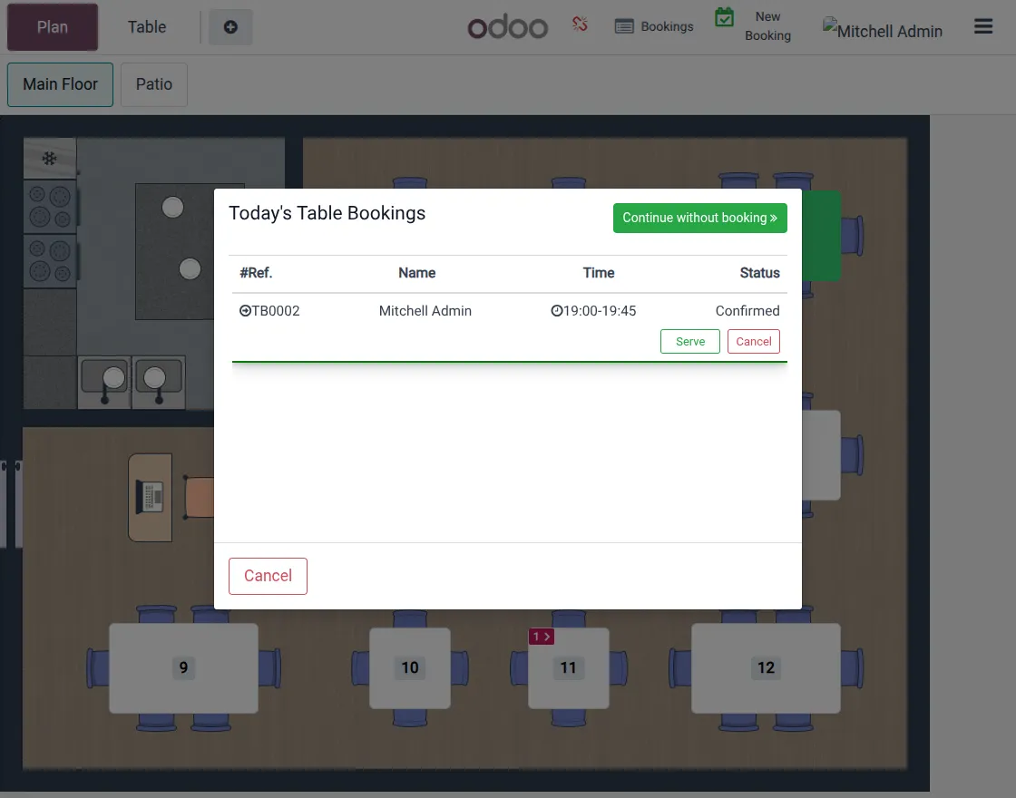 Popup view of today's booking.
