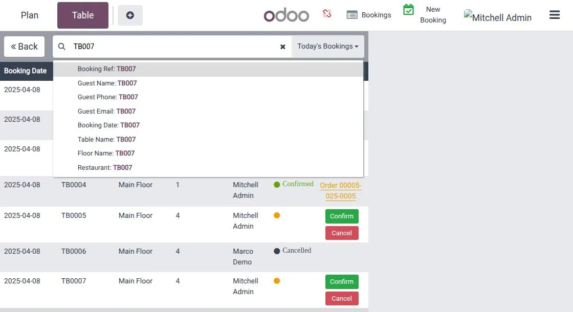 Search booking records