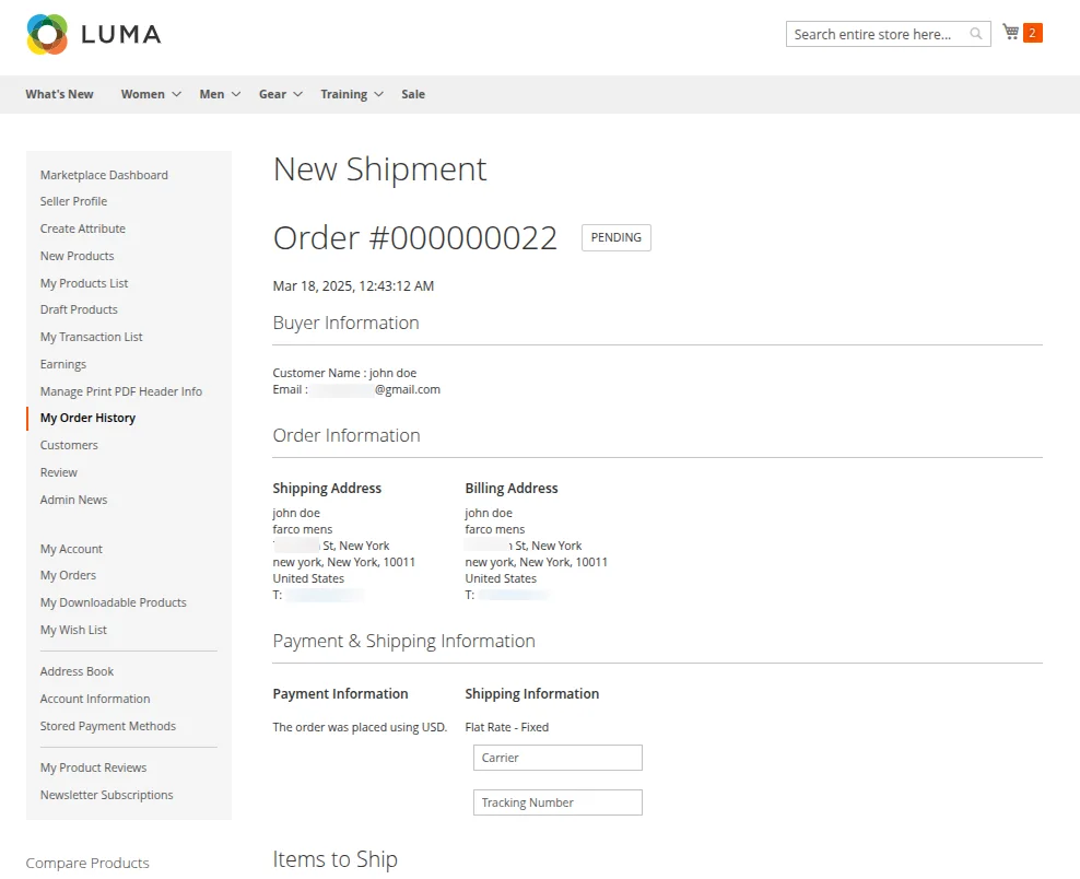 ller creating shipment