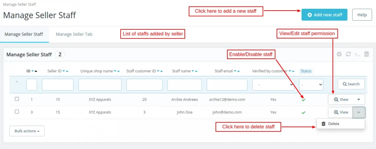 manage seller staff