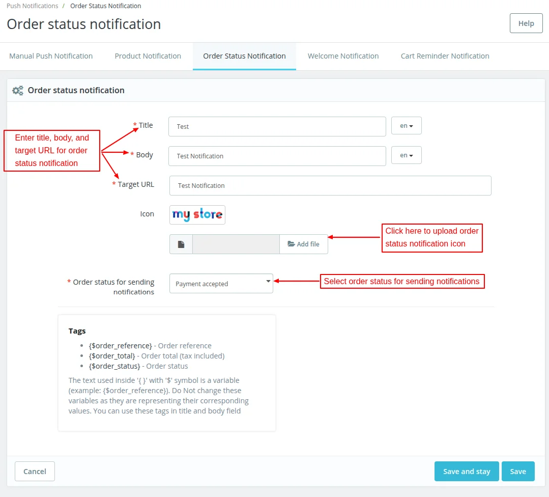 order status notification