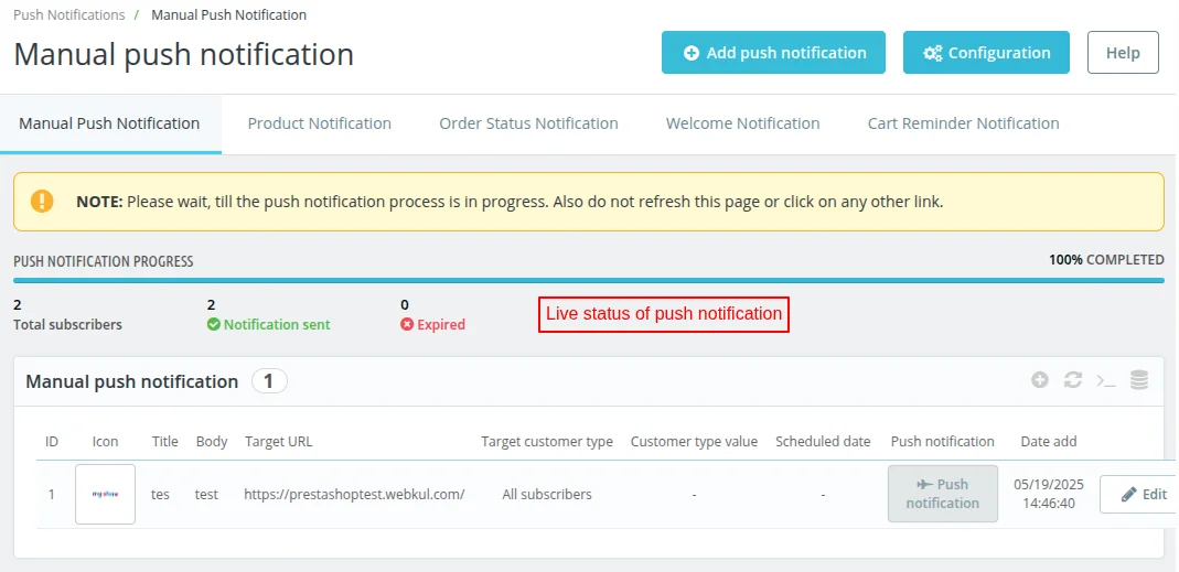push notification status