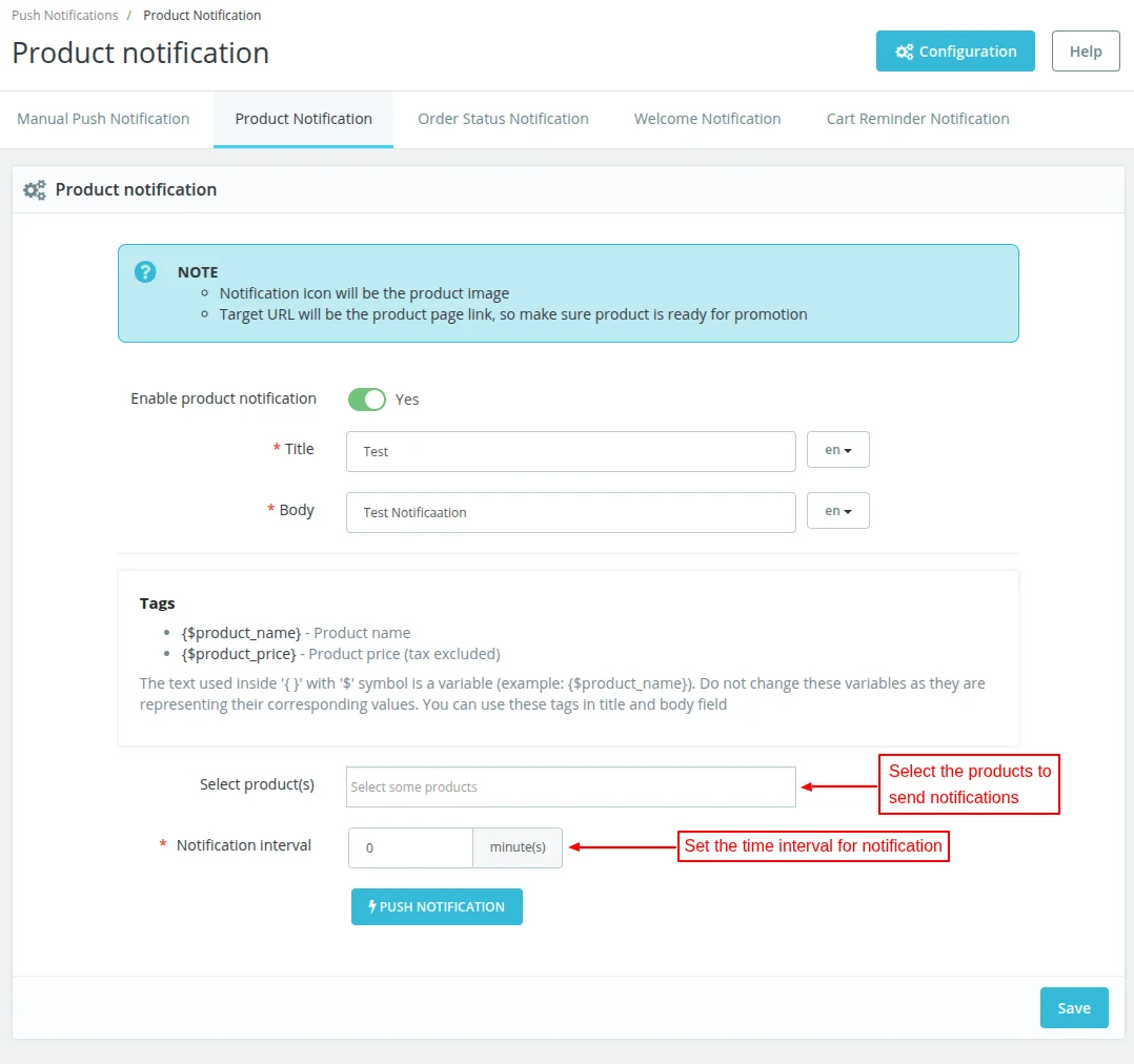 product notification