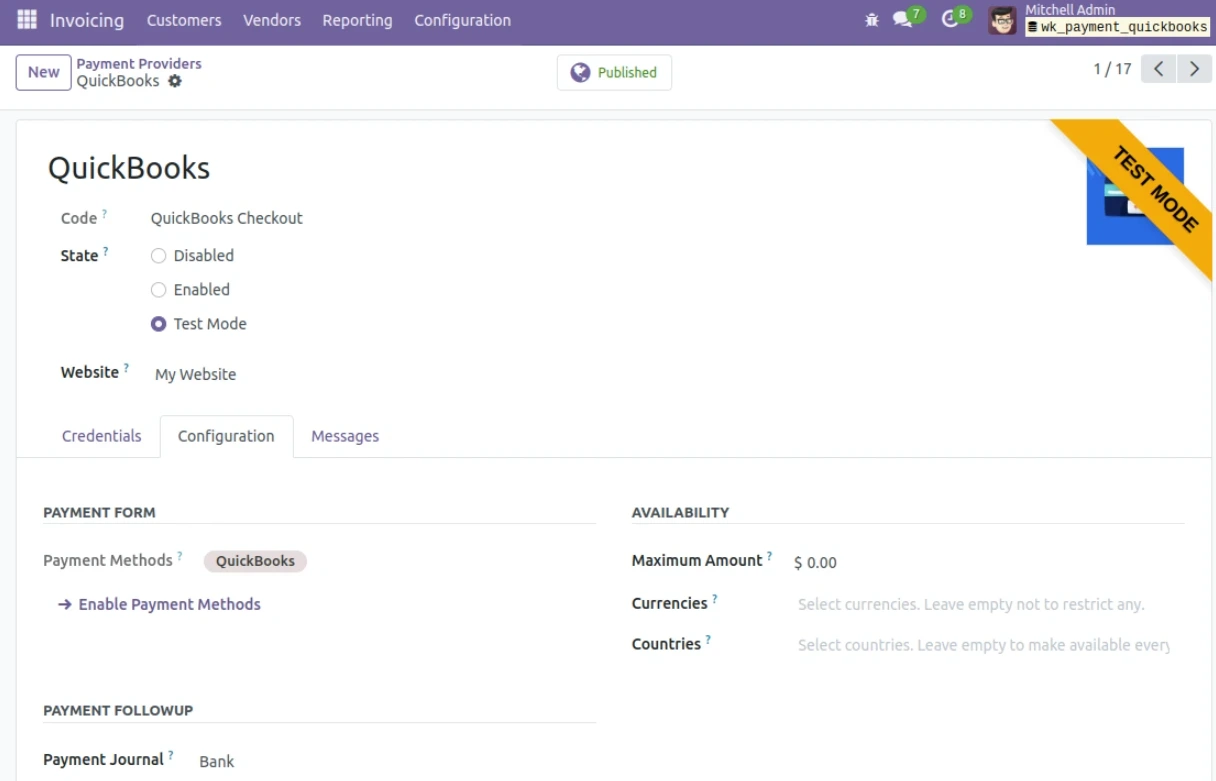 In configuration select Payment Journal.
