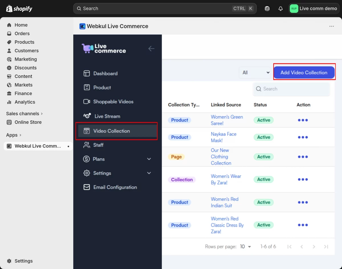 video collection live commerce