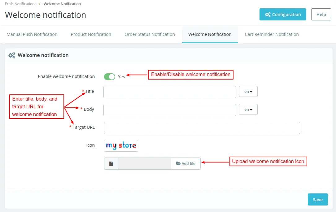 welcome notification
