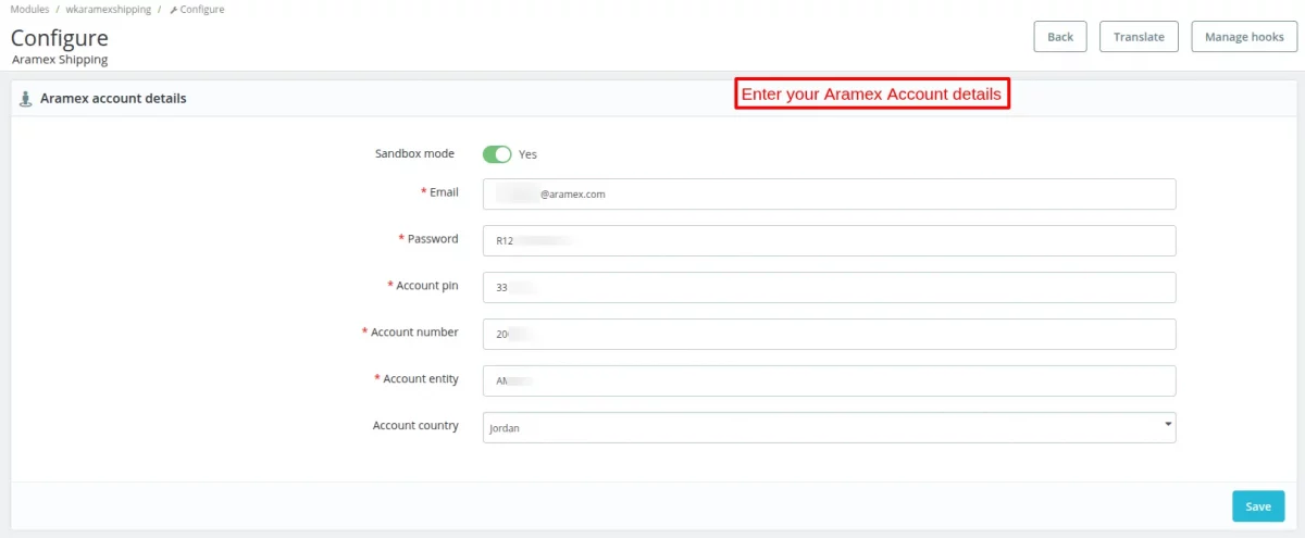 aramex account details