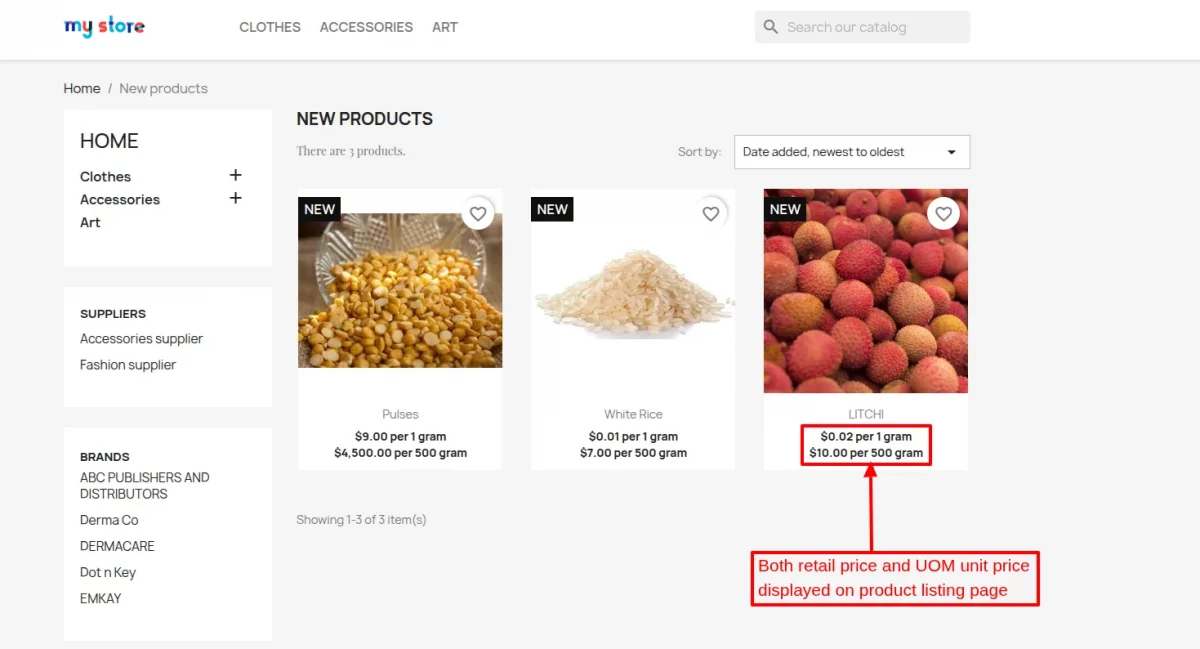 prices on listing page