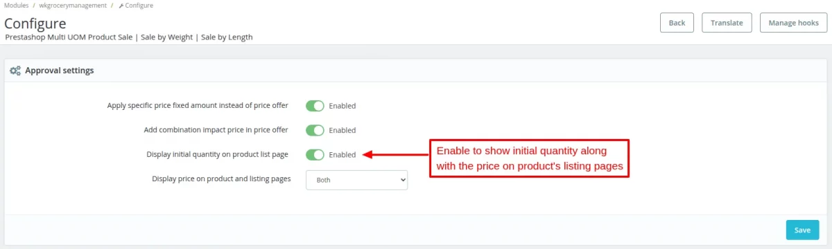 display initial quantity on product page