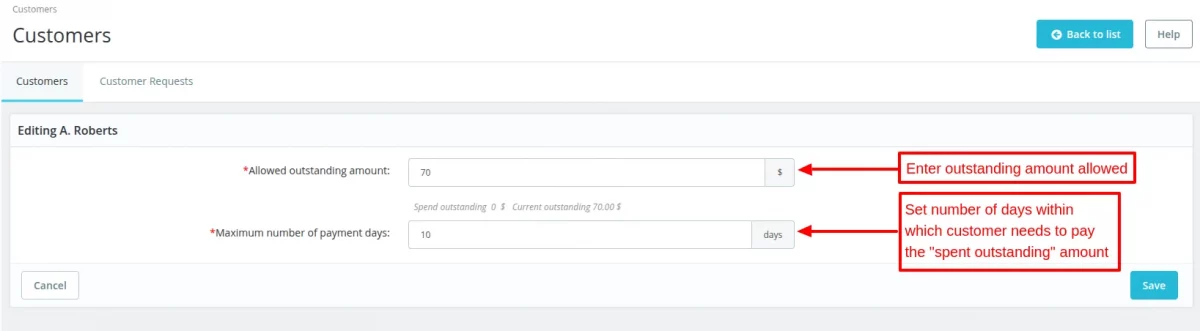 edit outstanding amount