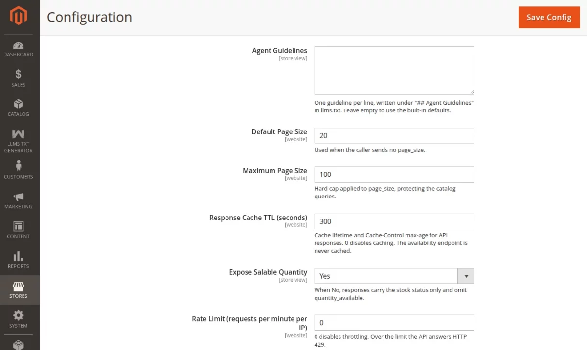 AI agent API config