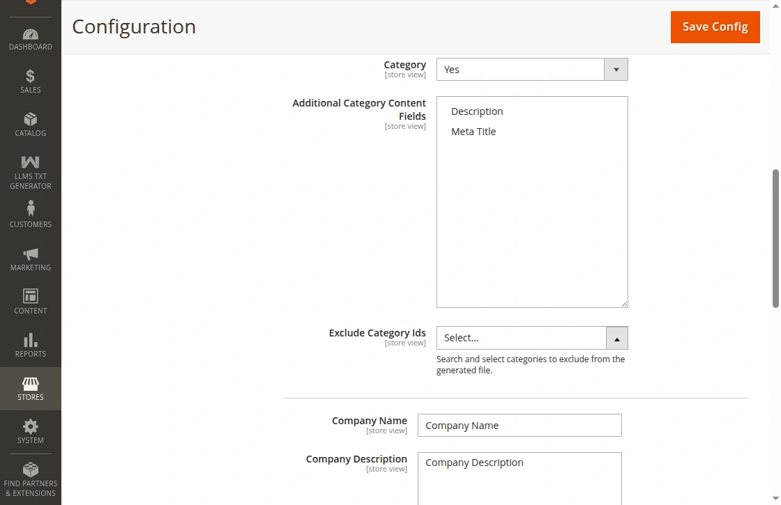 llms category configuration