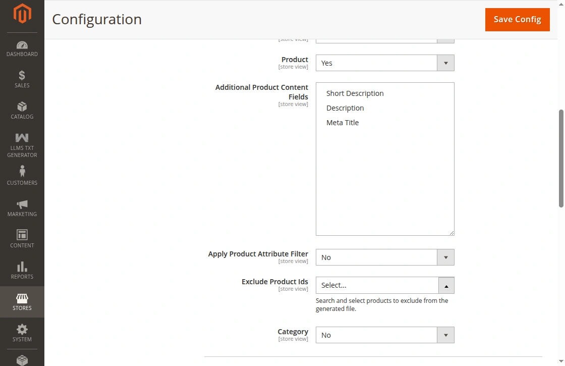 llms product config